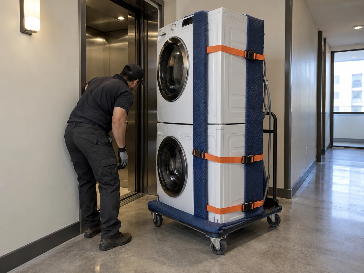 Washer & Dryer Removal equipment and access preparation