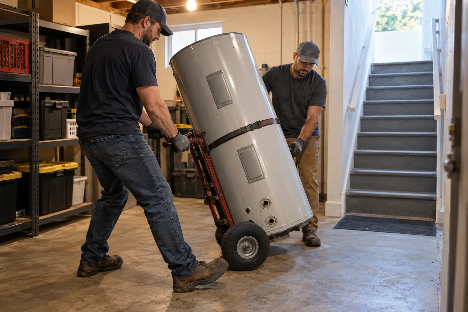 Professional water heater removal in a residential setting